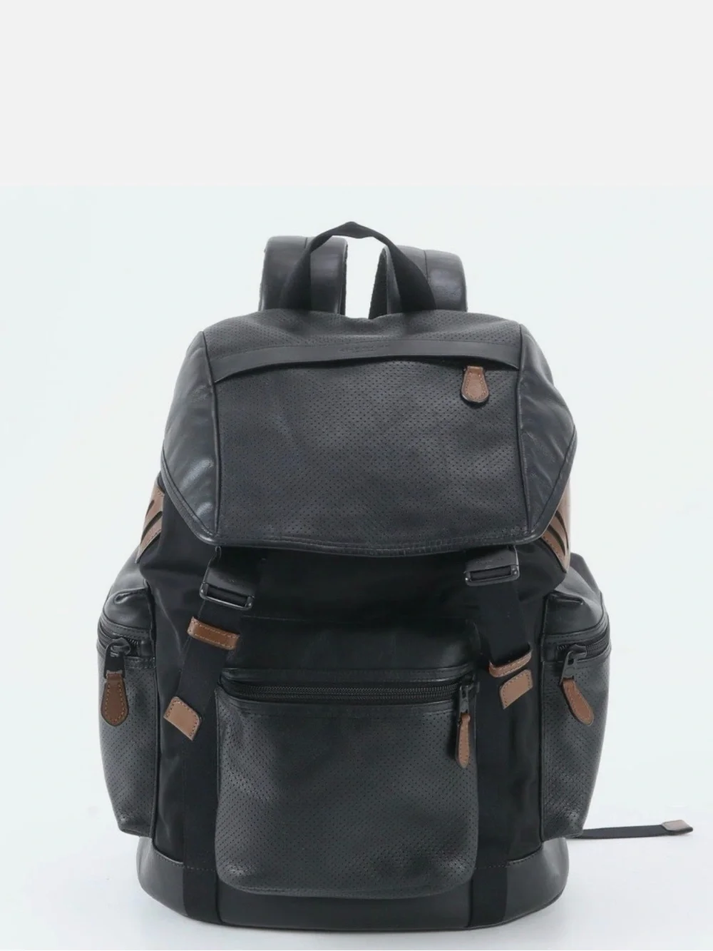 $650 COACH Terrain Trek Backpack Black Leather Rucksack.